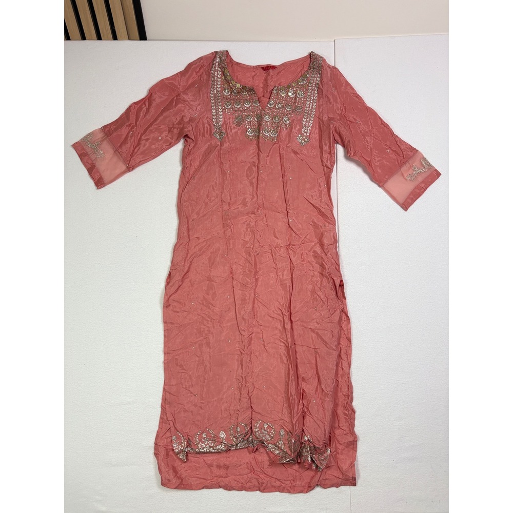 W for Woman Pink Viscose Kurta Tunic Embellished Split Neck Size 10 India